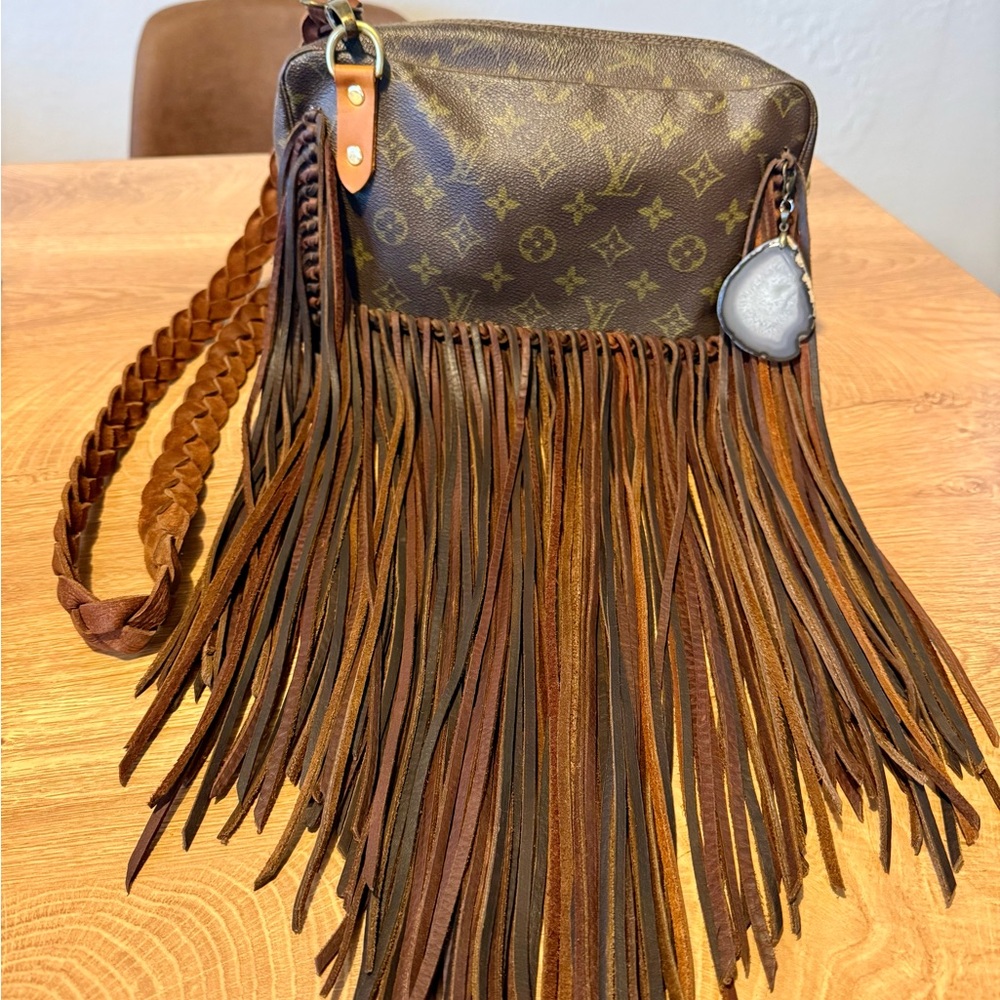 Upcycled Louis Vuitton Crossbody Bag with Fringe